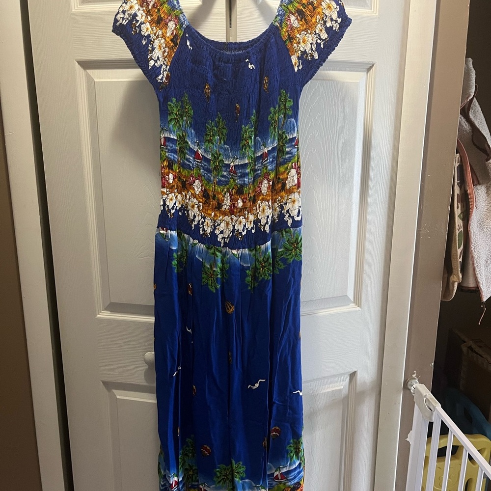 Tropical Blue Maxi Dress Vintage Summer